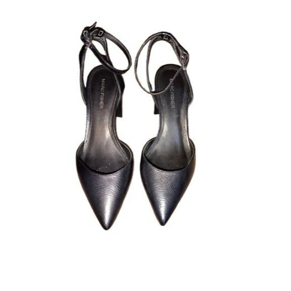 Marc Fisher Black Pointed Toe Ankle Strap Pumps Block Heel Size 8